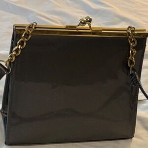 Elegant Dark Gray Patent Leather Women's Vintage Special Occasion Purse